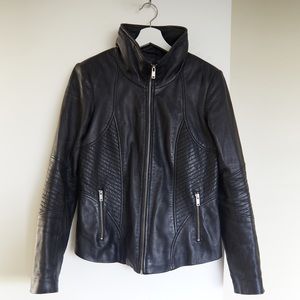 DANIER Leather Fitted Black Motorcycle Style Zipper Jacket